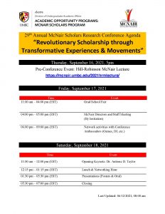 Conference schedule. Click link to get PDF copy. 