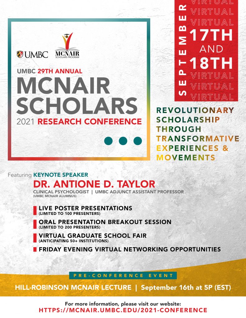 2021 Conference Registration McNair Scholars Program UMBC