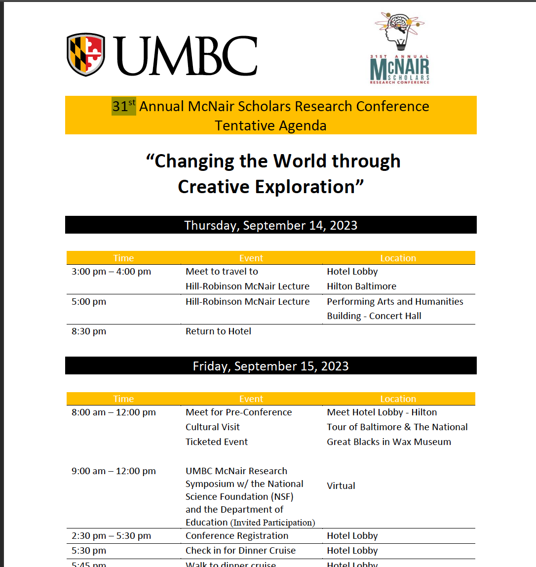 2023 Conference Schedule McNair Scholars Program UMBC