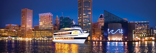 A cruise boat in the inner harbor of baltimore